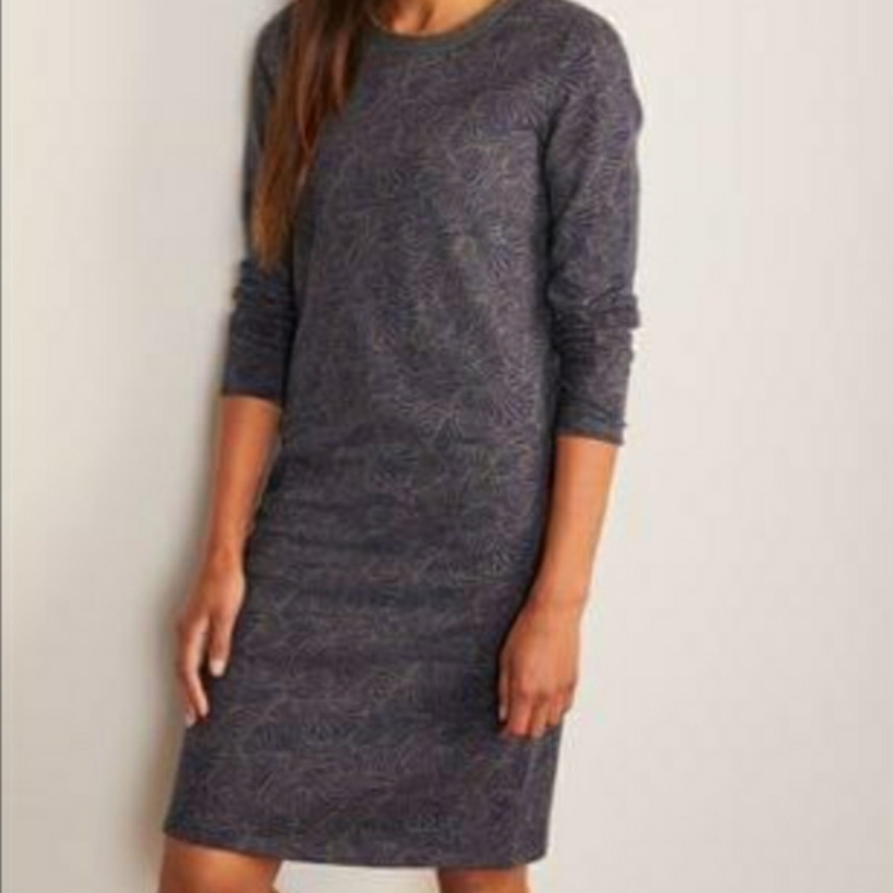 Boden Long Sleeve Grey Zerba Print Casual Sweatshirt Dress Sz 2